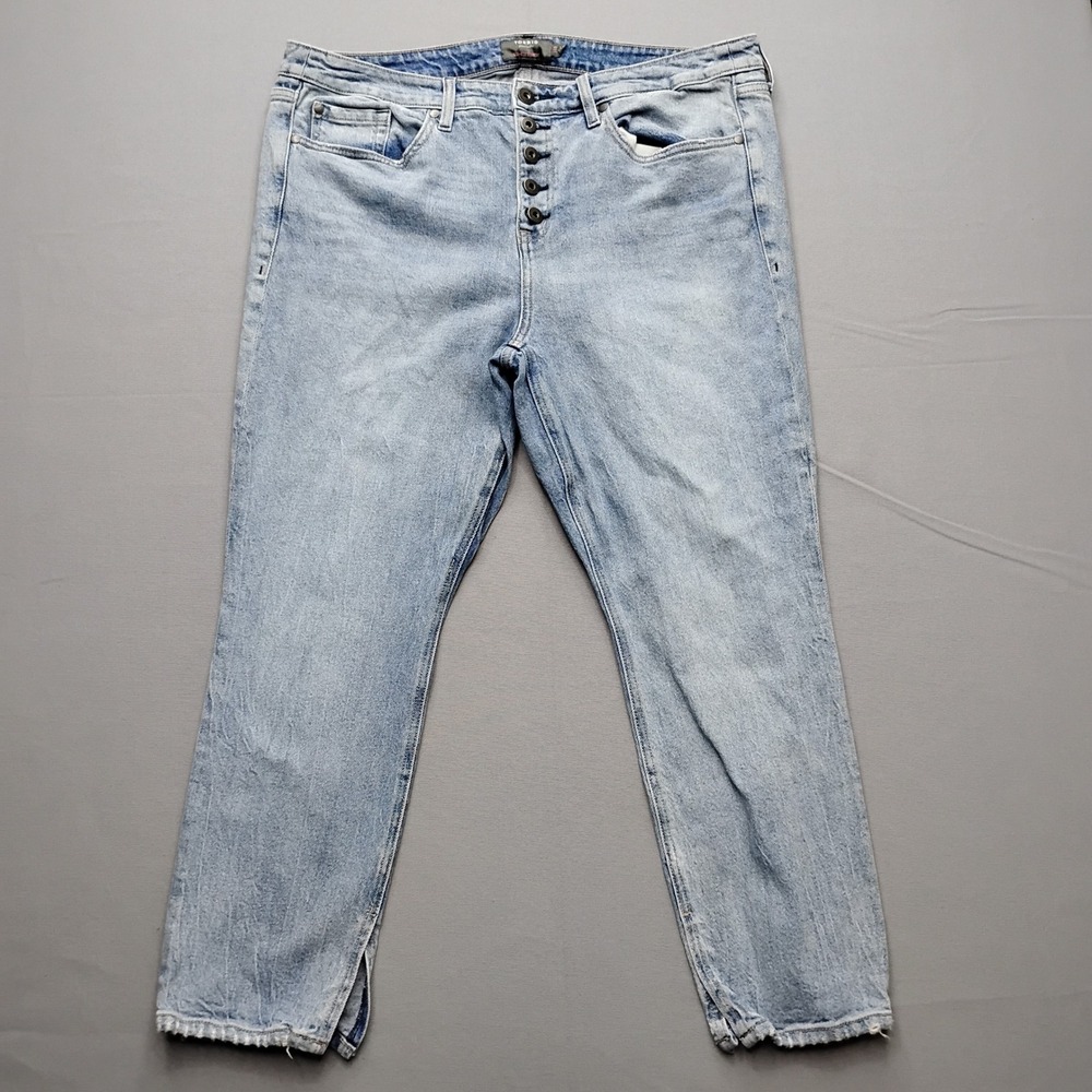Torrid Womens 14R High Rise Straight Leg Jeans Light Wash Button Fly Distressed